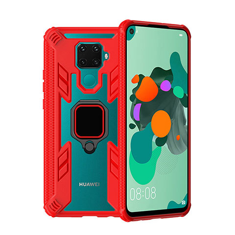 Funda Bumper Silicona y Plastico Mate Carcasa con Magnetico Anillo de dedo Soporte S03 para Huawei Nova 5i Pro Rojo