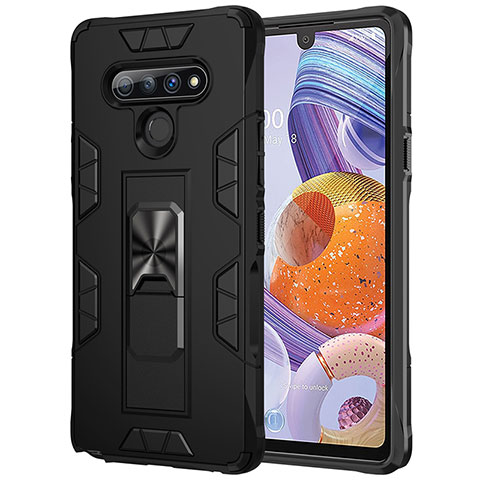 Funda Bumper Silicona y Plastico Mate Carcasa con Magnetico Anillo de dedo Soporte S03 para LG Stylo 6 Negro