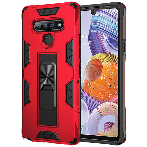 Funda Bumper Silicona y Plastico Mate Carcasa con Magnetico Anillo de dedo Soporte S03 para LG Stylo 6 Rojo