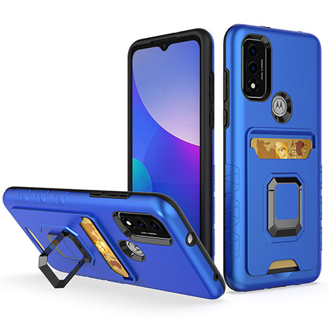 Funda Bumper Silicona y Plastico Mate Carcasa con Magnetico Anillo de dedo Soporte S03 para Motorola Moto G Pure Azul