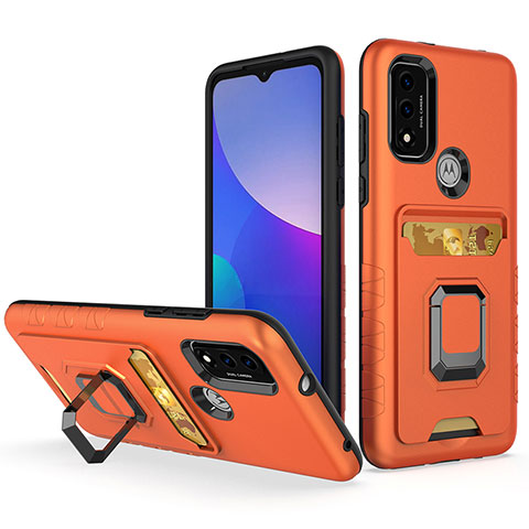 Funda Bumper Silicona y Plastico Mate Carcasa con Magnetico Anillo de dedo Soporte S03 para Motorola Moto G Pure Naranja