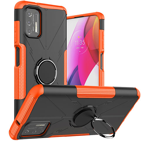 Funda Bumper Silicona y Plastico Mate Carcasa con Magnetico Anillo de dedo Soporte S03 para Motorola Moto G Stylus (2021) Naranja