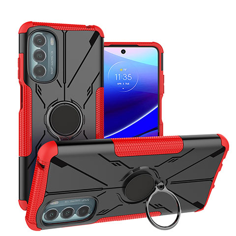 Funda Bumper Silicona y Plastico Mate Carcasa con Magnetico Anillo de dedo Soporte S03 para Motorola Moto G Stylus (2022) 5G Rojo