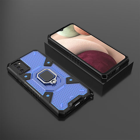 Funda Bumper Silicona y Plastico Mate Carcasa con Magnetico Anillo de dedo Soporte S03 para Samsung Galaxy A02s Azul