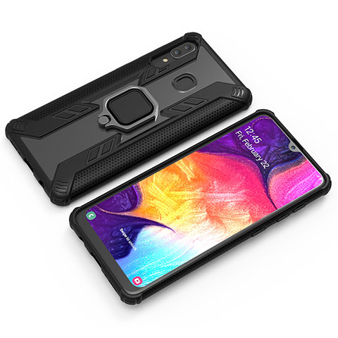 Funda Bumper Silicona y Plastico Mate Carcasa con Magnetico Anillo de dedo Soporte S03 para Samsung Galaxy A30 Negro