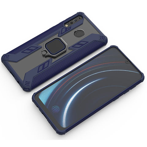 Funda Bumper Silicona y Plastico Mate Carcasa con Magnetico Anillo de dedo Soporte S03 para Samsung Galaxy A40s Azul