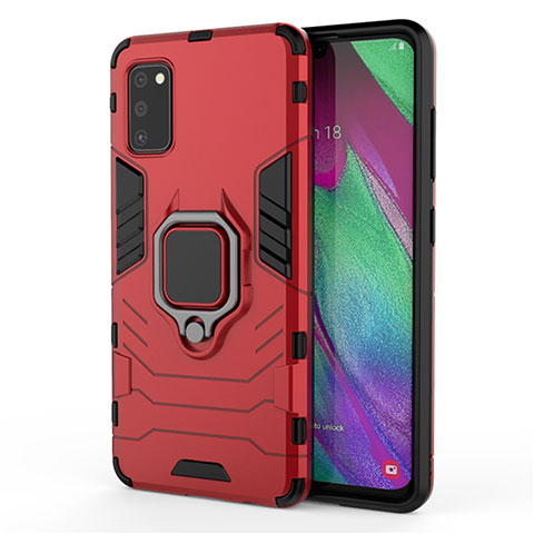 Funda Bumper Silicona y Plastico Mate Carcasa con Magnetico Anillo de dedo Soporte S03 para Samsung Galaxy A41 Rojo