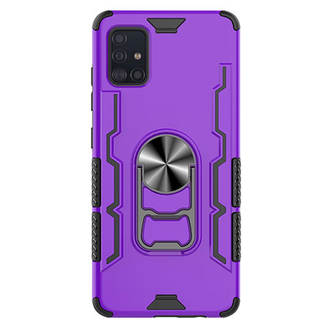 Funda Bumper Silicona y Plastico Mate Carcasa con Magnetico Anillo de dedo Soporte S03 para Samsung Galaxy A51 5G Morado