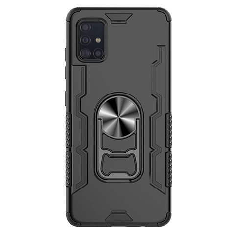 Funda Bumper Silicona y Plastico Mate Carcasa con Magnetico Anillo de dedo Soporte S03 para Samsung Galaxy A51 5G Negro