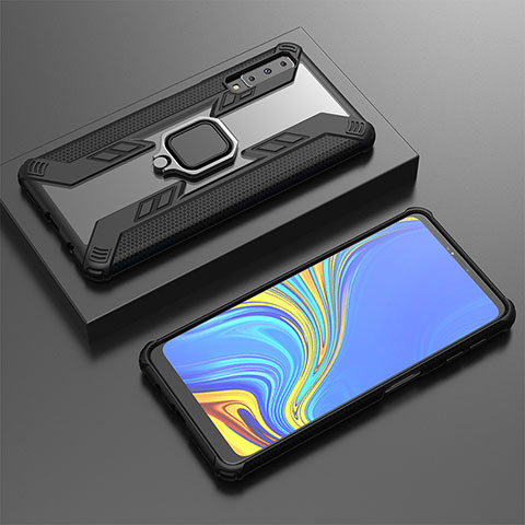 Funda Bumper Silicona y Plastico Mate Carcasa con Magnetico Anillo de dedo Soporte S03 para Samsung Galaxy A7 (2018) A750 Negro