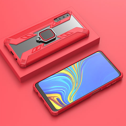 Funda Bumper Silicona y Plastico Mate Carcasa con Magnetico Anillo de dedo Soporte S03 para Samsung Galaxy A7 (2018) A750 Rojo