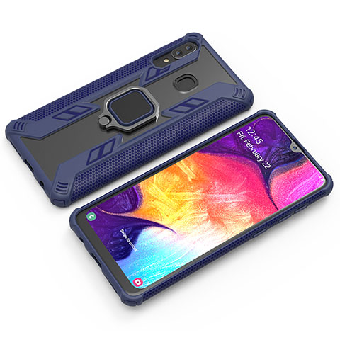 Funda Bumper Silicona y Plastico Mate Carcasa con Magnetico Anillo de dedo Soporte S03 para Samsung Galaxy M10S Azul