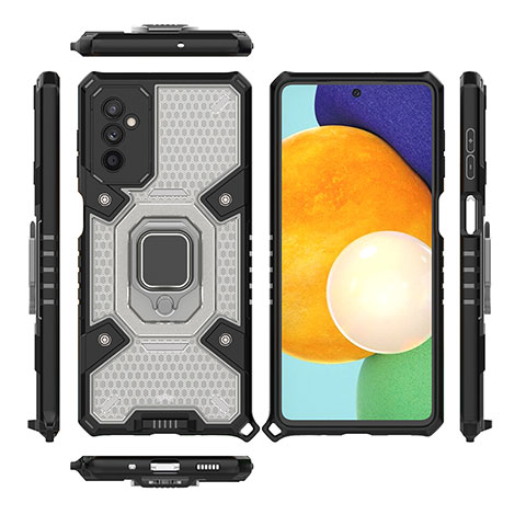 Funda Bumper Silicona y Plastico Mate Carcasa con Magnetico Anillo de dedo Soporte S03 para Samsung Galaxy M52 5G Negro