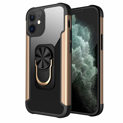 Funda Bumper Silicona y Plastico Mate Carcasa con Magnetico Anillo de dedo Soporte S04 para Apple iPhone 12 Mini Oro