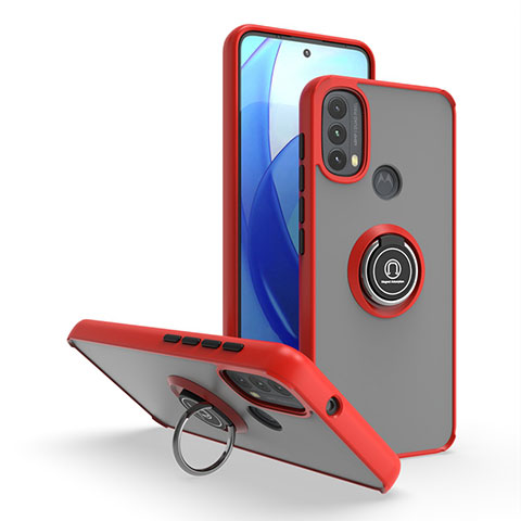 Funda Bumper Silicona y Plastico Mate Carcasa con Magnetico Anillo de dedo Soporte S04 para Motorola Moto E20 Rojo