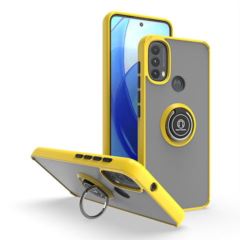 Funda Bumper Silicona y Plastico Mate Carcasa con Magnetico Anillo de dedo Soporte S04 para Motorola Moto E40 Amarillo