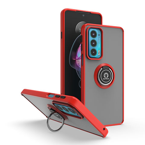 Funda Bumper Silicona y Plastico Mate Carcasa con Magnetico Anillo de dedo Soporte S04 para Motorola Moto Edge 20 5G Rojo