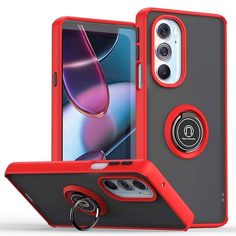 Funda Bumper Silicona y Plastico Mate Carcasa con Magnetico Anillo de dedo Soporte S04 para Motorola Moto Edge 30 Pro 5G Rojo