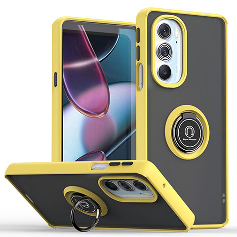 Funda Bumper Silicona y Plastico Mate Carcasa con Magnetico Anillo de dedo Soporte S04 para Motorola Moto Edge X30 5G Amarillo