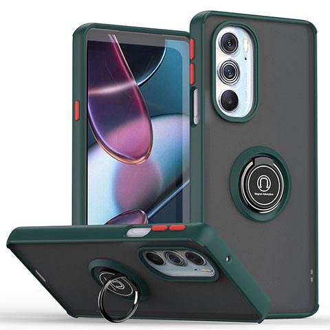 Funda Bumper Silicona y Plastico Mate Carcasa con Magnetico Anillo de dedo Soporte S04 para Motorola Moto Edge X30 5G Verde Noche