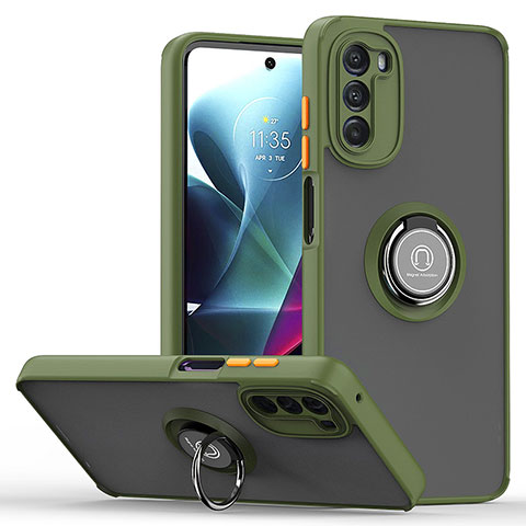 Funda Bumper Silicona y Plastico Mate Carcasa con Magnetico Anillo de dedo Soporte S04 para Motorola Moto G 5G (2022) Verde