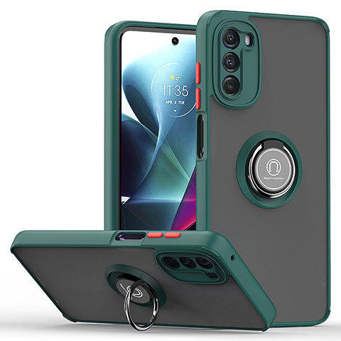 Funda Bumper Silicona y Plastico Mate Carcasa con Magnetico Anillo de dedo Soporte S04 para Motorola Moto G 5G (2022) Verde Noche