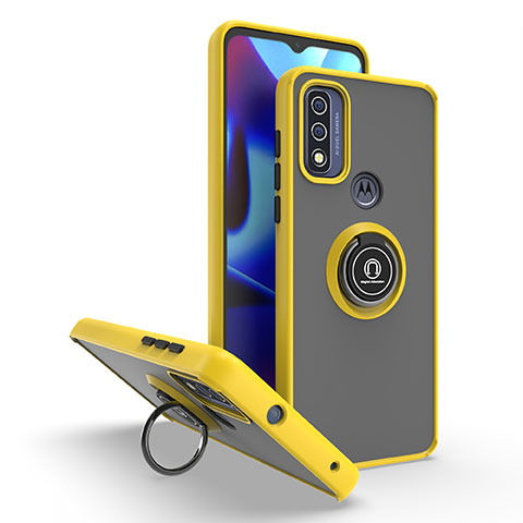 Funda Bumper Silicona y Plastico Mate Carcasa con Magnetico Anillo de dedo Soporte S04 para Motorola Moto G Pure Amarillo