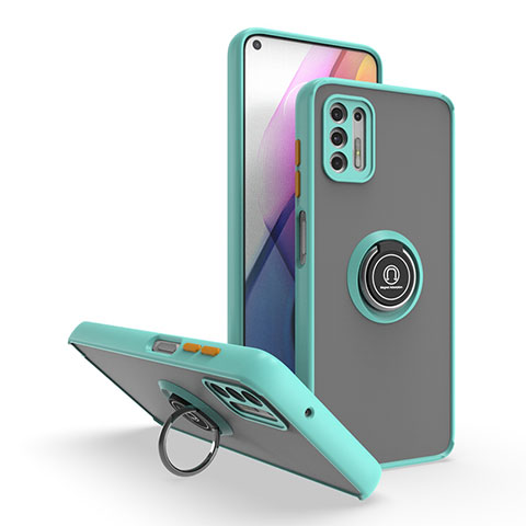 Funda Bumper Silicona y Plastico Mate Carcasa con Magnetico Anillo de dedo Soporte S04 para Motorola Moto G Stylus (2021) Cian