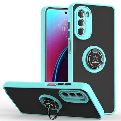 Funda Bumper Silicona y Plastico Mate Carcasa con Magnetico Anillo de dedo Soporte S04 para Motorola Moto G Stylus (2022) 4G Cian