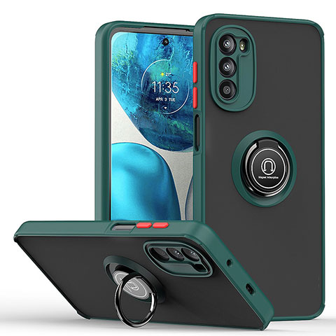 Funda Bumper Silicona y Plastico Mate Carcasa con Magnetico Anillo de dedo Soporte S04 para Motorola Moto G82 5G Verde Noche