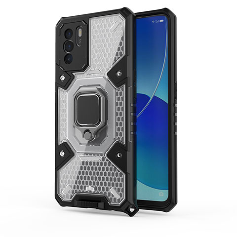 Funda Bumper Silicona y Plastico Mate Carcasa con Magnetico Anillo de dedo Soporte S04 para Oppo Reno6 Z 5G Negro