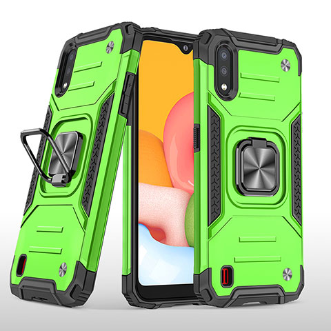 Funda Bumper Silicona y Plastico Mate Carcasa con Magnetico Anillo de dedo Soporte S04 para Samsung Galaxy A01 SM-A015 Verde