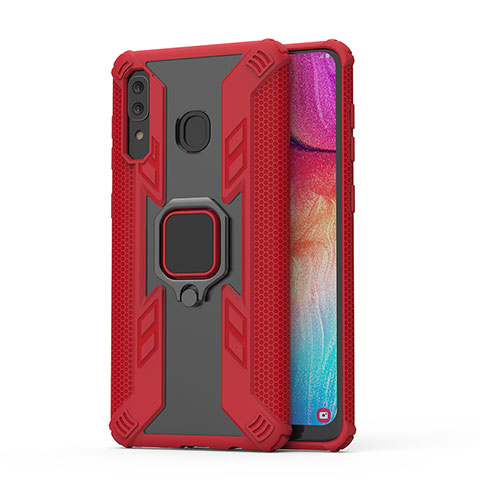 Funda Bumper Silicona y Plastico Mate Carcasa con Magnetico Anillo de dedo Soporte S04 para Samsung Galaxy A30 Rojo