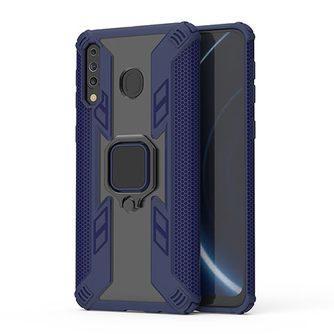 Funda Bumper Silicona y Plastico Mate Carcasa con Magnetico Anillo de dedo Soporte S04 para Samsung Galaxy A40s Azul