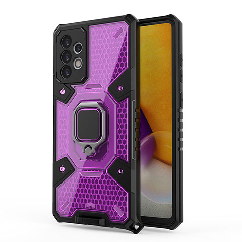 Funda Bumper Silicona y Plastico Mate Carcasa con Magnetico Anillo de dedo Soporte S04 para Samsung Galaxy A72 4G Morado