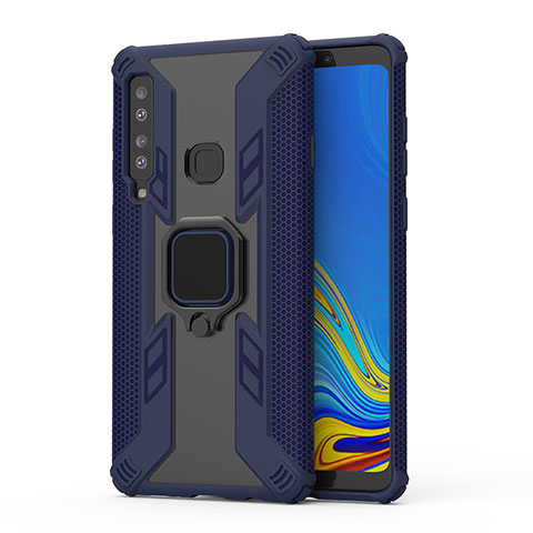 Funda Bumper Silicona y Plastico Mate Carcasa con Magnetico Anillo de dedo Soporte S04 para Samsung Galaxy A9 Star Pro Azul