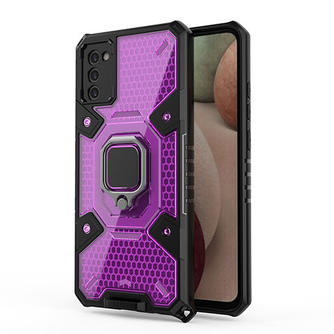 Funda Bumper Silicona y Plastico Mate Carcasa con Magnetico Anillo de dedo Soporte S04 para Samsung Galaxy M02s Morado