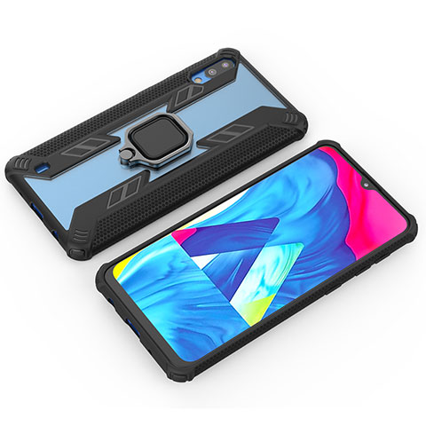 Funda Bumper Silicona y Plastico Mate Carcasa con Magnetico Anillo de dedo Soporte S04 para Samsung Galaxy M10 Negro