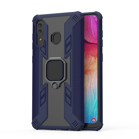 Funda Bumper Silicona y Plastico Mate Carcasa con Magnetico Anillo de dedo Soporte S04 para Samsung Galaxy M10S Azul