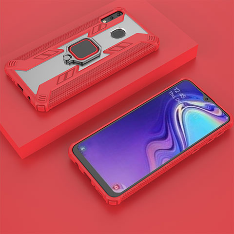 Funda Bumper Silicona y Plastico Mate Carcasa con Magnetico Anillo de dedo Soporte S04 para Samsung Galaxy M20 Rojo