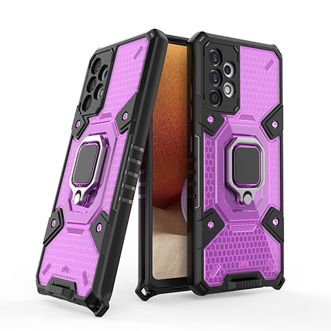 Funda Bumper Silicona y Plastico Mate Carcasa con Magnetico Anillo de dedo Soporte S04 para Samsung Galaxy M32 5G Morado