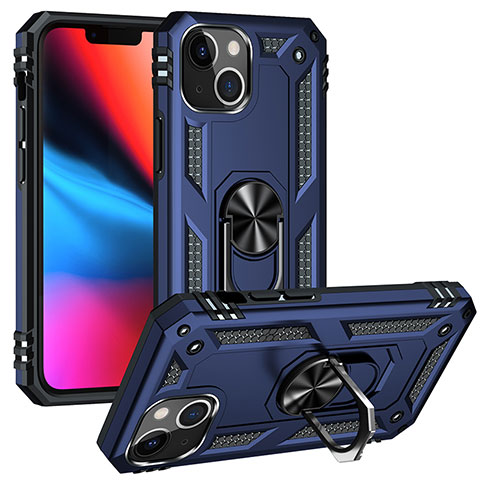 Funda Bumper Silicona y Plastico Mate Carcasa con Magnetico Anillo de dedo Soporte S05 para Apple iPhone 13 Mini Azul