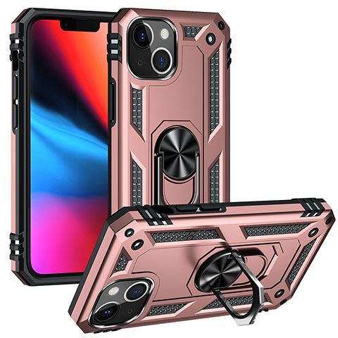 Funda Bumper Silicona y Plastico Mate Carcasa con Magnetico Anillo de dedo Soporte S05 para Apple iPhone 13 Mini Oro Rosa