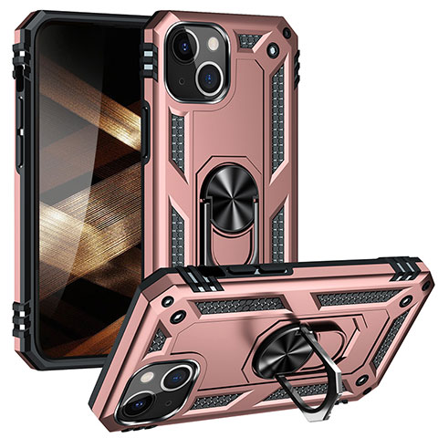 Funda Bumper Silicona y Plastico Mate Carcasa con Magnetico Anillo de dedo Soporte S05 para Apple iPhone 15 Oro Rosa