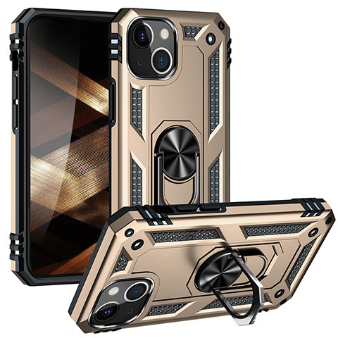 Funda Bumper Silicona y Plastico Mate Carcasa con Magnetico Anillo de dedo Soporte S05 para Apple iPhone 15 Plus Oro