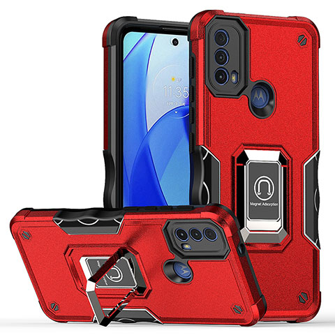 Funda Bumper Silicona y Plastico Mate Carcasa con Magnetico Anillo de dedo Soporte S05 para Motorola Moto E20 Rojo