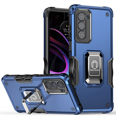 Funda Bumper Silicona y Plastico Mate Carcasa con Magnetico Anillo de dedo Soporte S05 para Motorola Moto Edge (2021) 5G Azul