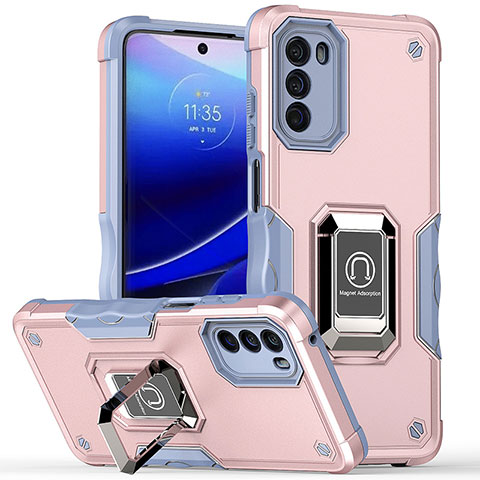 Funda Bumper Silicona y Plastico Mate Carcasa con Magnetico Anillo de dedo Soporte S05 para Motorola Moto G 5G (2022) Rosa