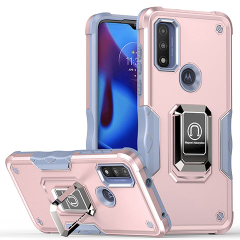 Funda Bumper Silicona y Plastico Mate Carcasa con Magnetico Anillo de dedo Soporte S05 para Motorola Moto G Pure Rosa