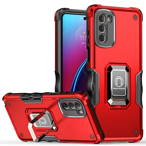 Funda Bumper Silicona y Plastico Mate Carcasa con Magnetico Anillo de dedo Soporte S05 para Motorola Moto G Stylus (2022) 5G Rojo